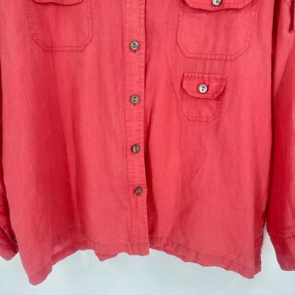 Vintage Chico’s 100% Linen Pink Bombay Button Down Shirt Size XL Roll Tab - Picture 5 of 8